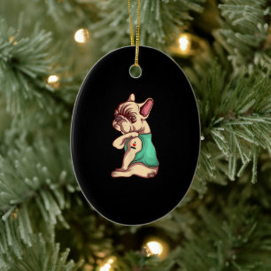 I Love Mum Tattoo Lover Funny French Bulldog Gift Ceramic Tree Decoration