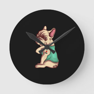 I Love Mum Tattoo Lover Funny French Bulldog Gift Round Clock