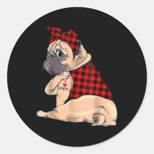 I Love Mum Tattoo Pug Dog Lovers Bandanna Mothers Classic Round Sticker