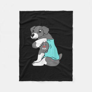 i love mum tattoo schnauzer funny mors day dog fleece blanket