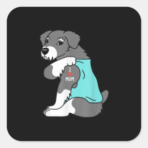 i love mum tattoo schnauzer funny mors day dog square sticker