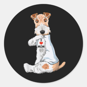 I Love Mum Tattoo Wire Fox Terrier Mum Dog Lover W Classic Round Sticker