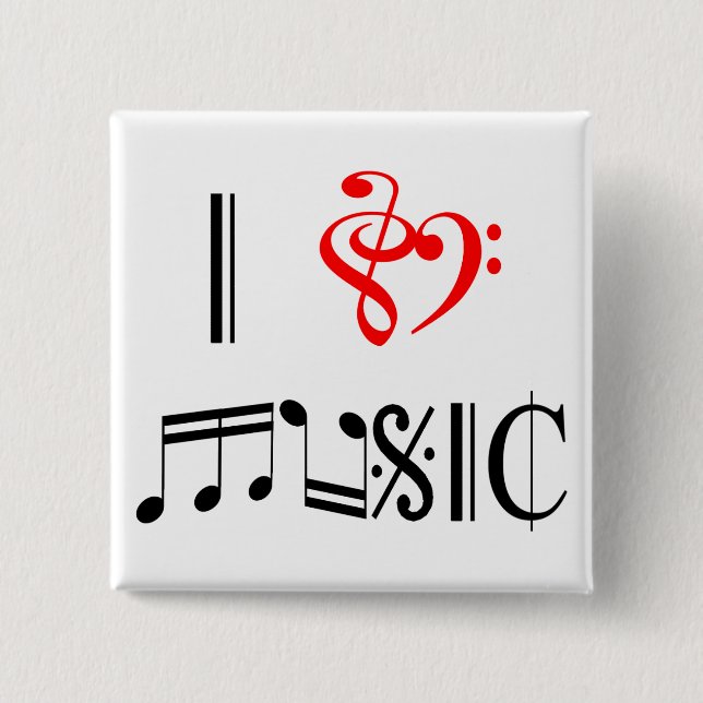 I Love Music 15 Cm Square Badge (Front)