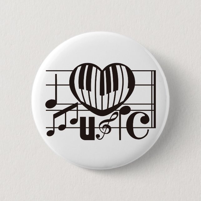 I LOVE MUSIC 6 CM ROUND BADGE (Front)
