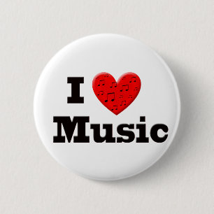 I Love Music and Heart 6 Cm Round Badge