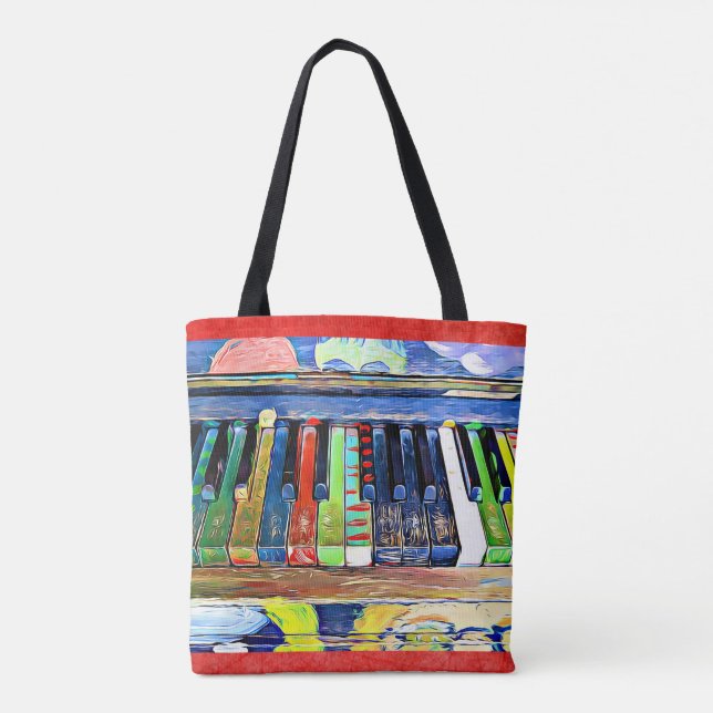 "I Love Music" Beautiful Artsy Music Tote Bag (Back)
