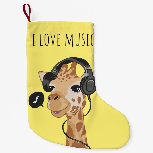 I Love Music Giraffe Small Christmas Stocking (Front)