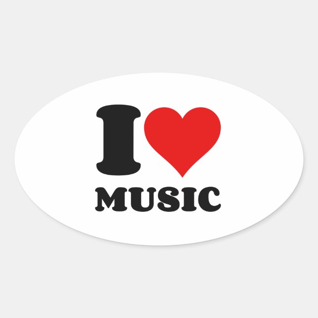 I LOVE MUSIC HEART OVAL STICKER (Front)