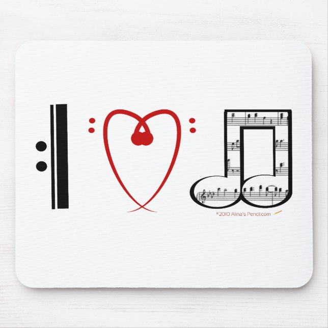 I Love Music (I heart notes) Mouse Mat (Front)