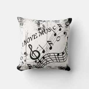 I Love Music Musical Notes Art Grunge Vintage Cushion