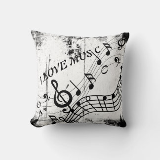 I Love Music Musical Notes Art Grunge Vintage Cushion
