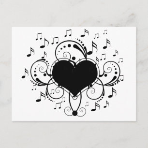 I love music notes heart black and white postcard