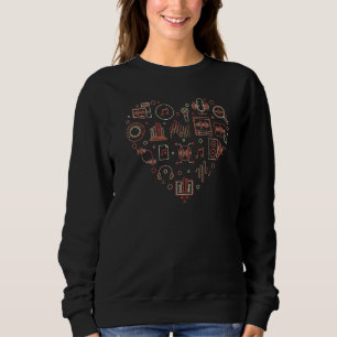 I Love Music Production Audio Heart Shaped Distres Sweatshirt