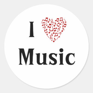 I Love Music Red Heart of Music Notes Classic Round Sticker
