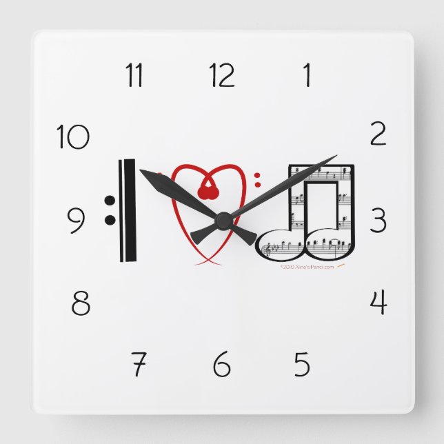 I Love Music Wall Clock Gift for Music Lovers (Front)