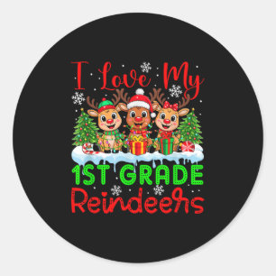 I Love My 1st Grade Reindeers Christmas Teacher St Classic Round Sticker