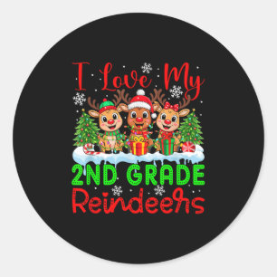 I Love My 2nd Grade Reindeers Christmas Teacher St Classic Round Sticker