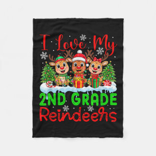 I Love My 2nd Grade Reindeers Christmas Teacher St Fleece Blanket