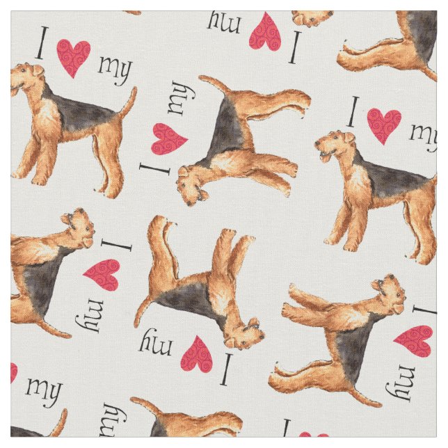 I Love my Airedale Fabric (Close Up)