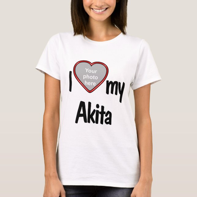 I Love My Akita Cute Fun Red Heart Photo Frame T-Shirt (Front)
