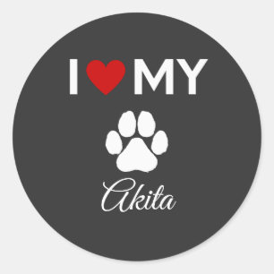 I love my akita dog custom name classic round sticker