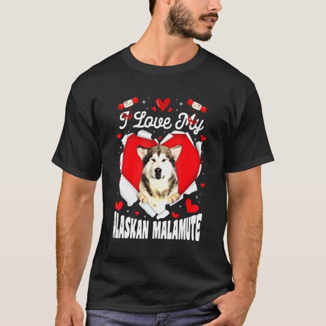 I Love My Alaskan Malamute Valentine Dog T-Shirt (Front)