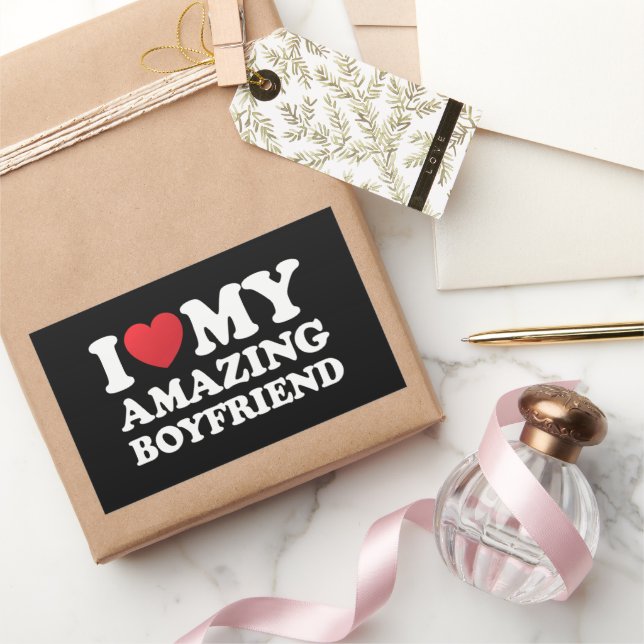 I Love My Amazing Boyfriend I Heart My Hot Bf Rectangular Sticker (Gifting)