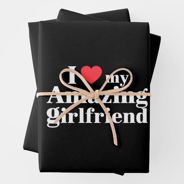 I Love My Amazing Girlfriend I Heart My Hot Gf Wrapping Paper Sheet (In situ)