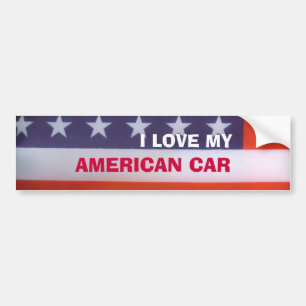 I Love My American Car Flag Bumper Sticker