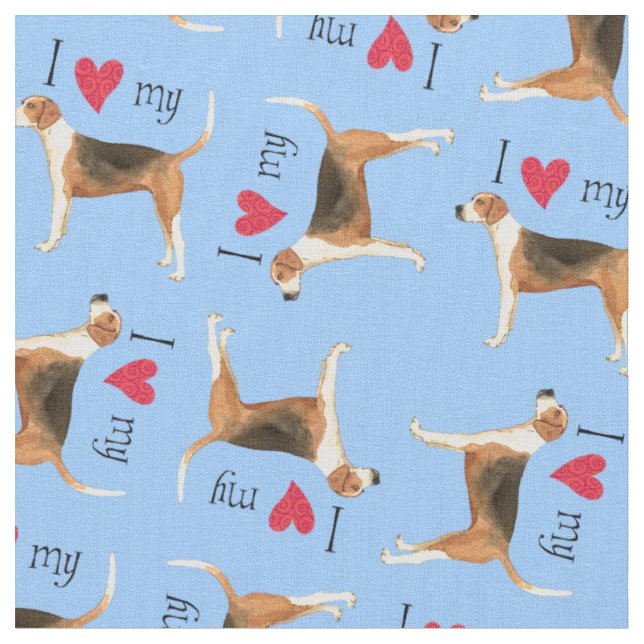I Love my American Foxhound Fabric (Close Up)