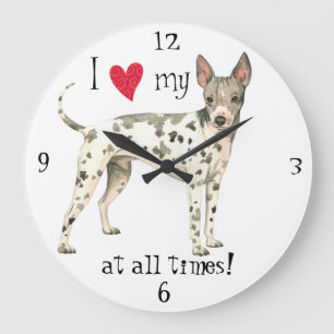 I Love my American Hairless Terrier Large Clock