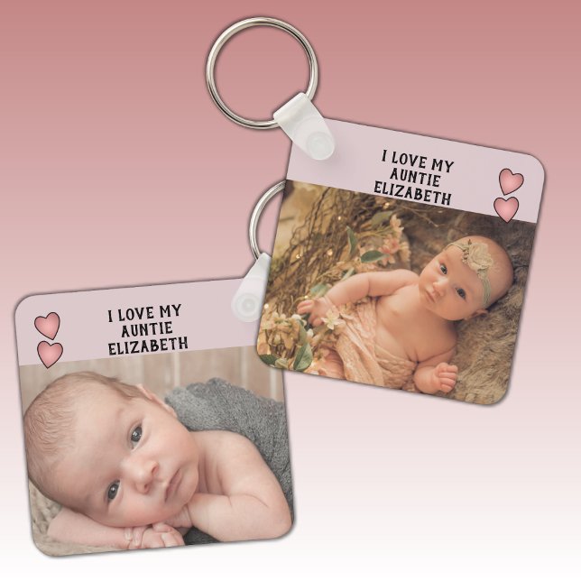 I love my Auntie  name photos purple double sided Key Ring (Creator Uploaded)
