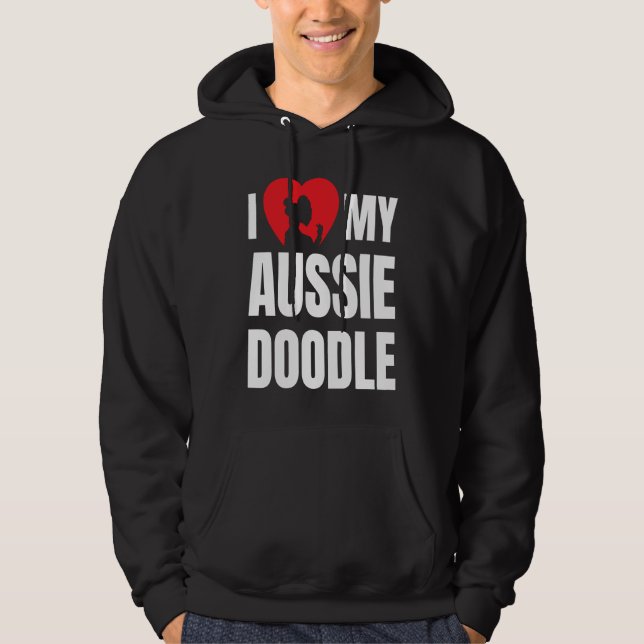 I Love My Aussiedoodle Dog Silhouette in Heart Hoodie (Front)
