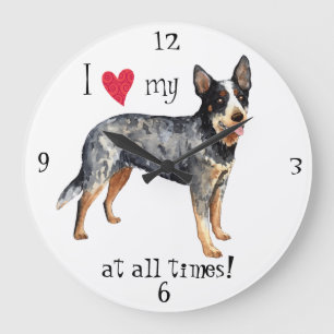 I Love my Australian Cattle Dog Large Clock