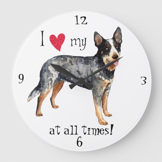 I Love my Australian Cattle Dog Large Clock (Front)