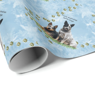 I Love My Australian Cattle Dog on Blue Crystal Wrapping Paper