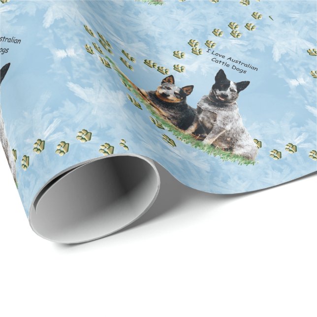 I Love My Australian Cattle Dog on Blue Crystal Wrapping Paper (Roll Corner)