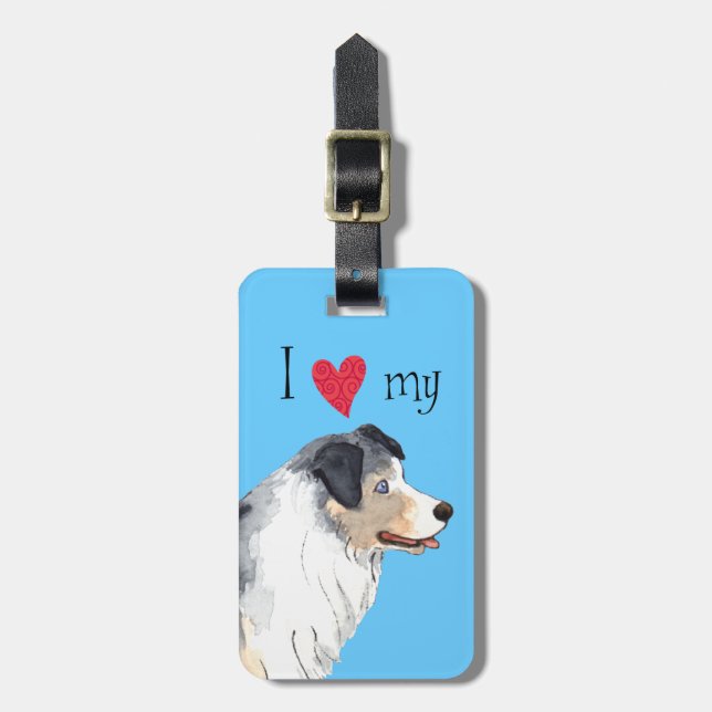 I Love my Australian Shepherd Luggage Tag (Front Vertical)