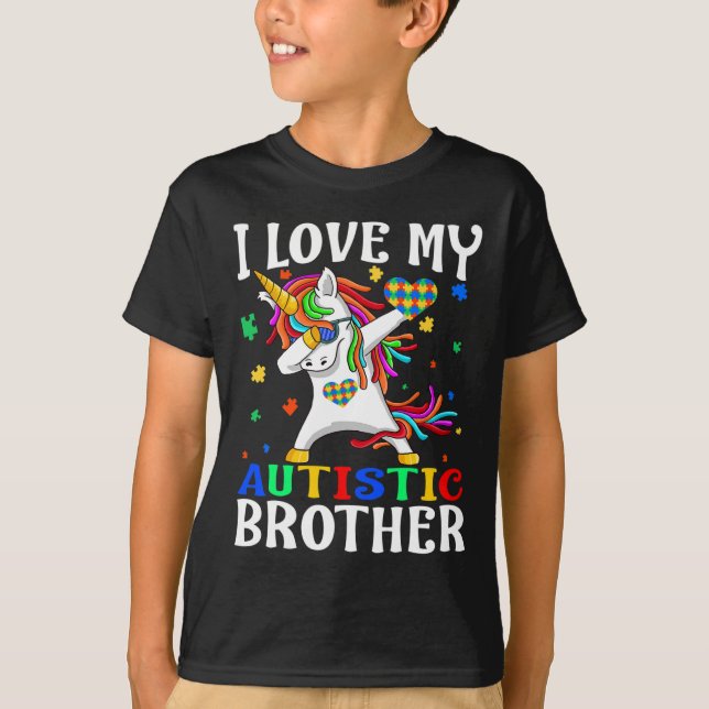 I Love My Autistic Brother Autism Awareness Day Un T-Shirt (Front)