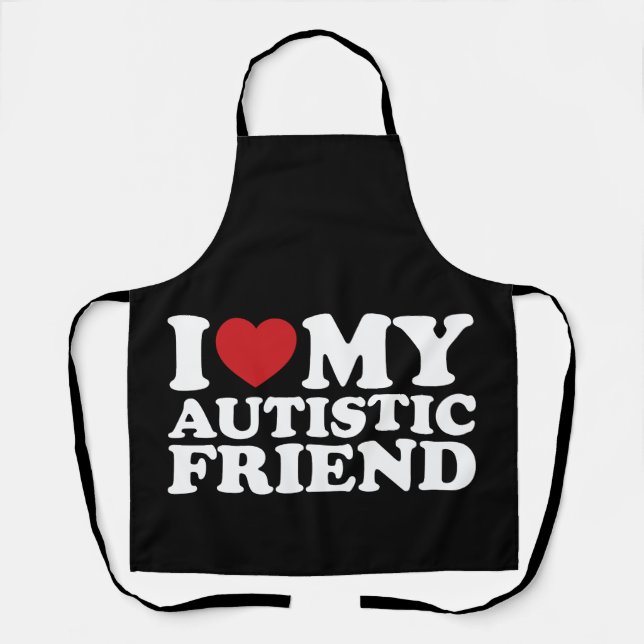 I Love My Autistic Friend Autism Heart Apron (Front)
