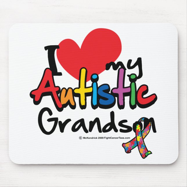I Love My Autistic Grandson Mouse Mat (Front)