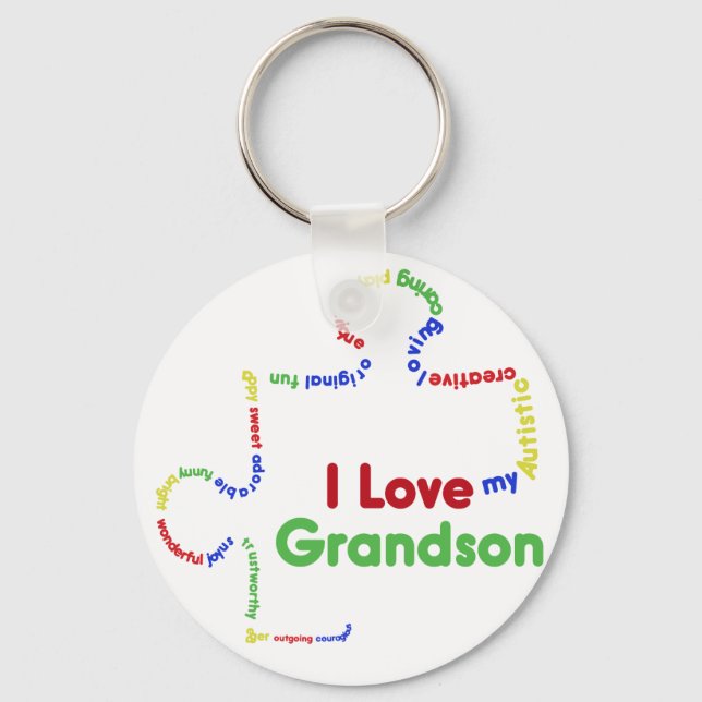I Love my autistic Grandson Puzzle Piece Key Ring (Front)