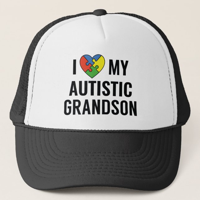 I Love My Autistic Grandson Trucker Hat (Front)