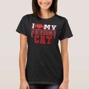 I Love My Awesome Cat Heartbeat Valentines Day I L T-Shirt
