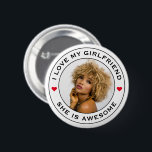 I Love My Awesome Girlfriend Photo Text Heart 6 Cm Round Badge<br><div class="desc">A cool awesome design for a boyfriend or girlfriend to celebrate their relationship and publicly declare their love for their partner and significant other. The romantic design can be given as a gift for Valentine’s Day, anniversary, birthday or any occasion. The text is customisable and can be changed to describe...</div>