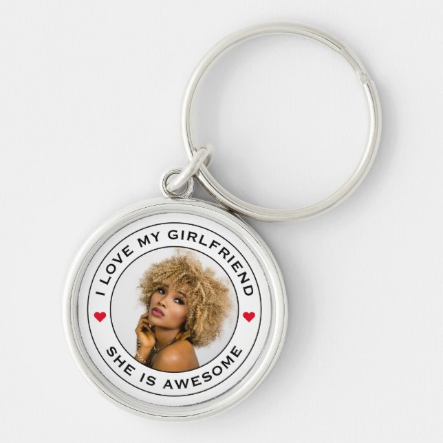 I Love My Awesome Girlfriend Photo Text Heart Key Ring (Front)