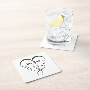 I Love My Bae • You = ♥ Square Paper Coaster