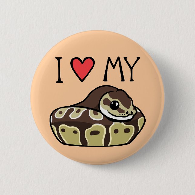 "I Love My Ball Python" Cute Snake Drawing Button (Front)
