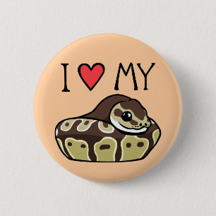 "I Love My Ball Python" Cute Snake Drawing Button