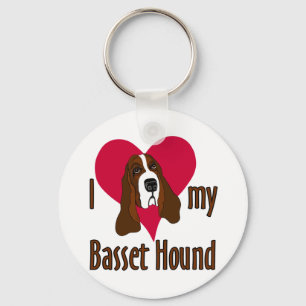 I Love my Basset Hound Cute Dog in a Heart Key Ring